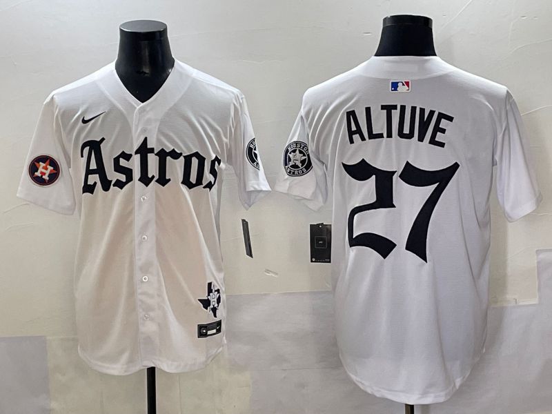 Men 2025 Houston Astros #27 Altuve White Five generations Joint Name Nike MLB Jersey style 16